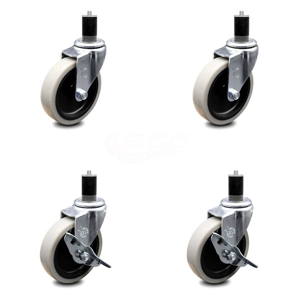 Service Caster 4 Inch Thermoplastic Wheel 1-5/8 Inch Expanding Stem Caster Set with 2 Brakes SCC-EX05S410-TPRS-158-2-SLB-2 - main